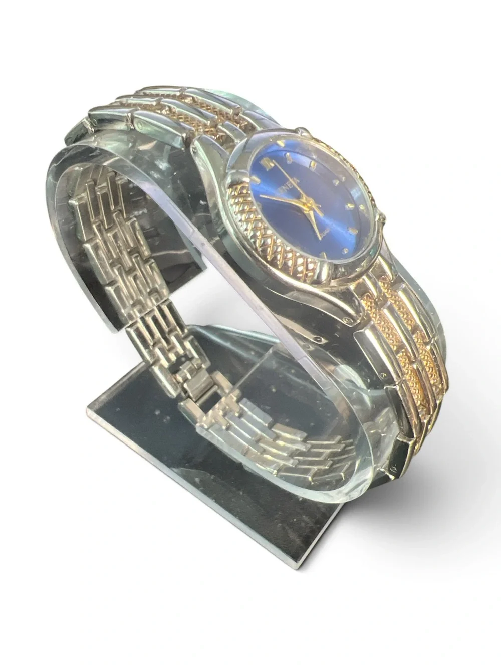Geneva Women's Two Tone Blue Dial Quartz Bracelet Watch Gold Silver Tone